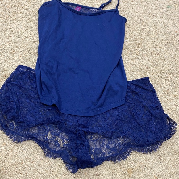 Adore Me Royal Blue Lace Pajama Set- womens size M - Picture 2 of 5